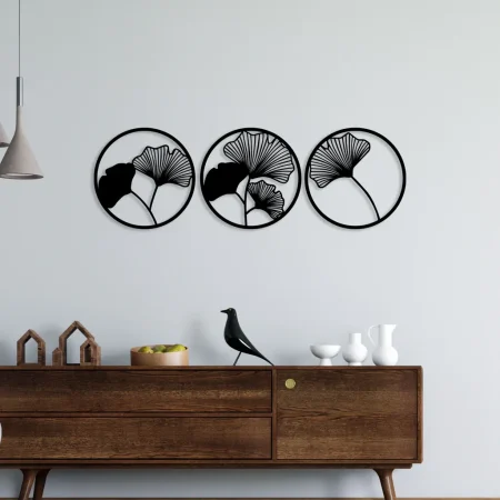 Geometric Flower Wall Art – Set of 3 Round Leaf Wooden Wall Décor for Home and Kids’ Room