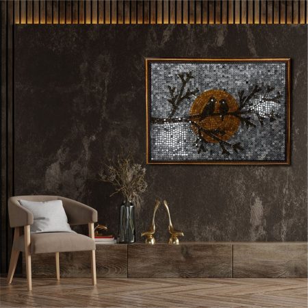 Autumn Sparrows Rectangle Stoned Wall Mosaics